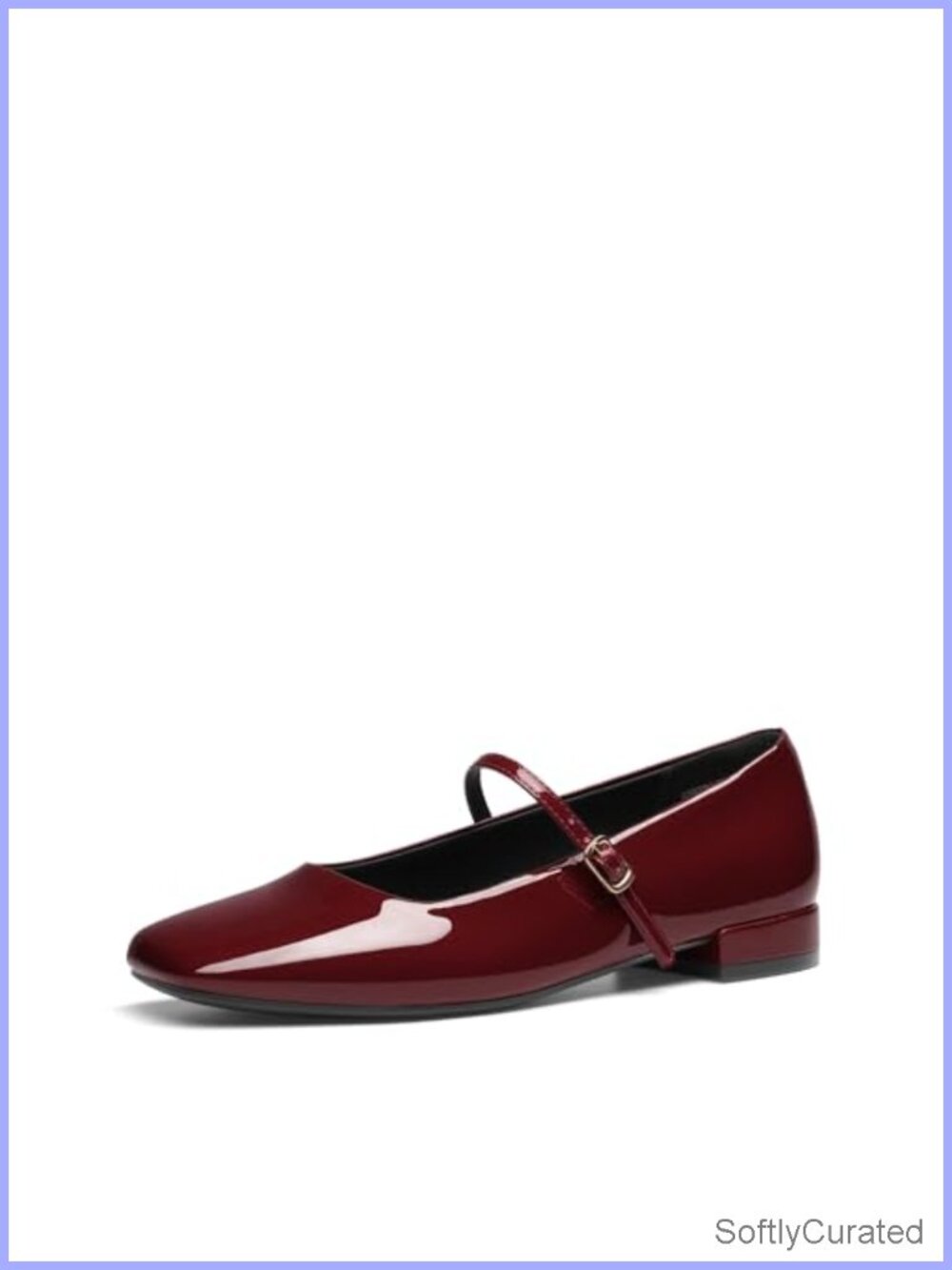 Women's Square Toe Mary Jane Ballet Flats Faux Leather Buckle Cushioned Insole